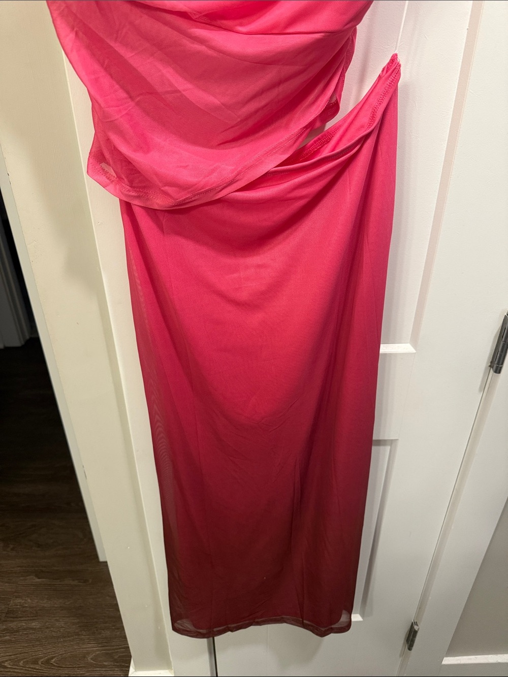 Hello Molly One-Shoulder Hot Pink Evening Gown with Gold Starfish Accent - Picture 4 of 7